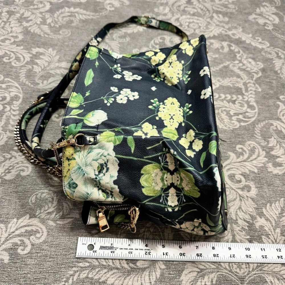 Steve Madden Satchel Crossbody Bag Large Navy Floral Chain Strap Top Zip - Picture 5 of 9